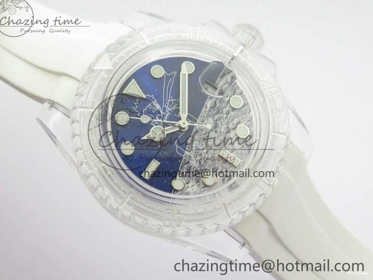 MiroTime 0129 Durable Submariner Phantomlab Transparent KZF Best Edition Blue Moon Dial on White Rubber Strap VR 2564